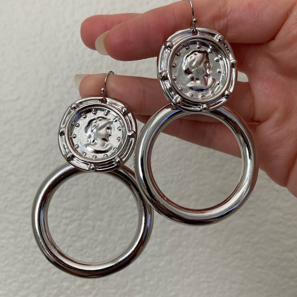 NEW Vanessa Mooney Gianni Coin Hoops - SILVER